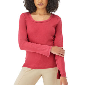 Champion Size Large Red Ribbed Scoop Neck Long Sleeve Tee Top NWT